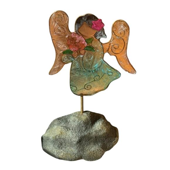 Stained‎ Glass Angel Figurine Faux Rock Base Inspirational Quote 7" Sun Catcher - Picture 6 of 7